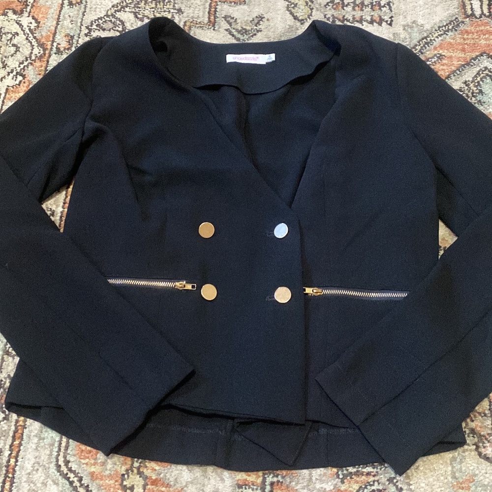 Black Blazer with Gold Accents and Zipper